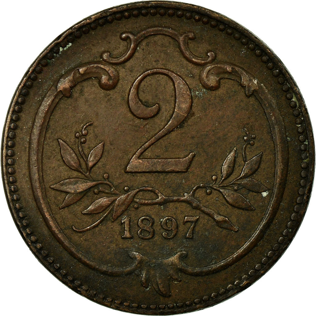 Münze, Österreich, Franz Joseph I, 2 Heller, 1897, SS, Bronze, KM:2801