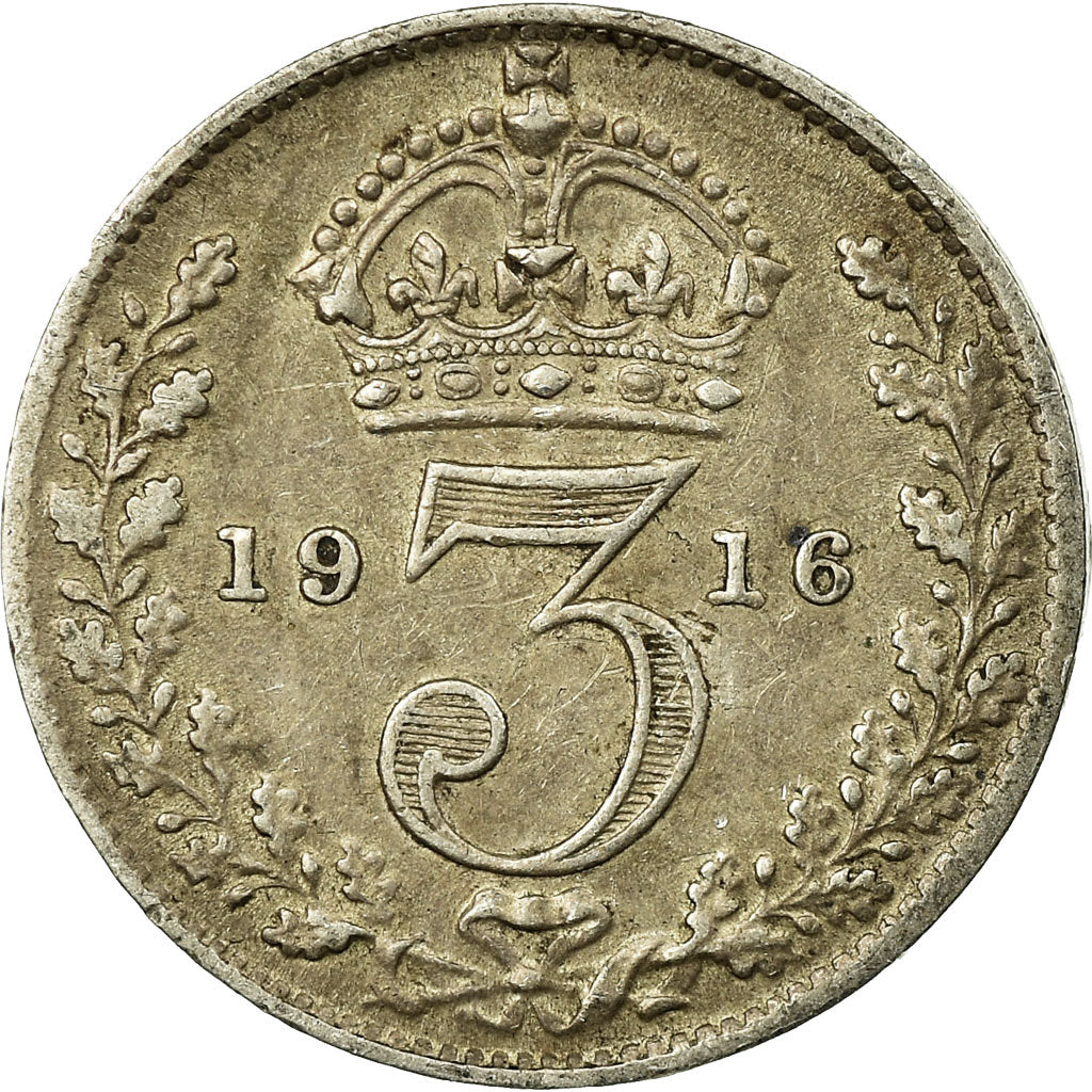 Coin, Great Britain, George V, 3 Pence, 1916, EF(40-45), Silver, KM:813