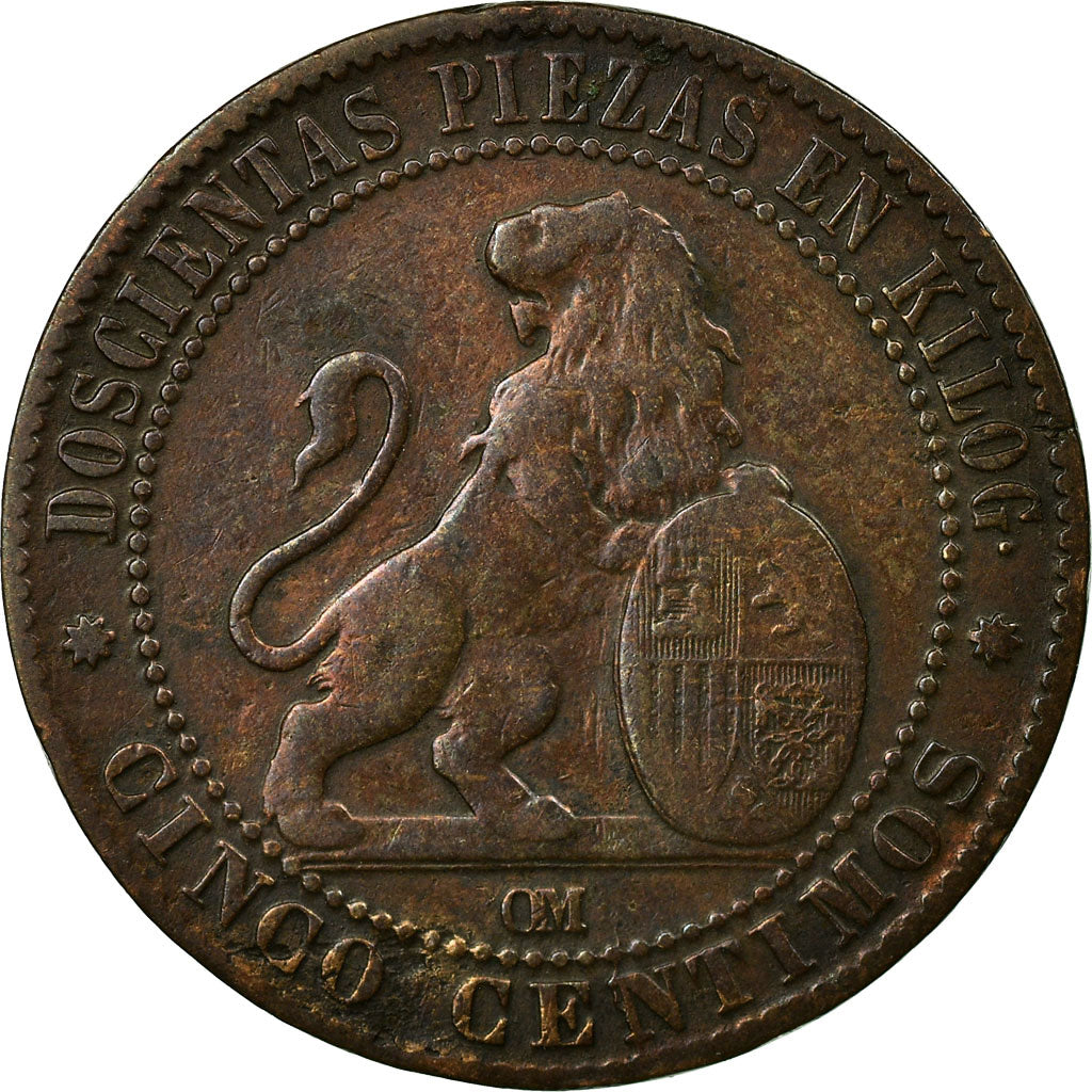 Coin, Spain, Provisional Government, 5 Centimos, 1870, Madrid, VF(20-25)