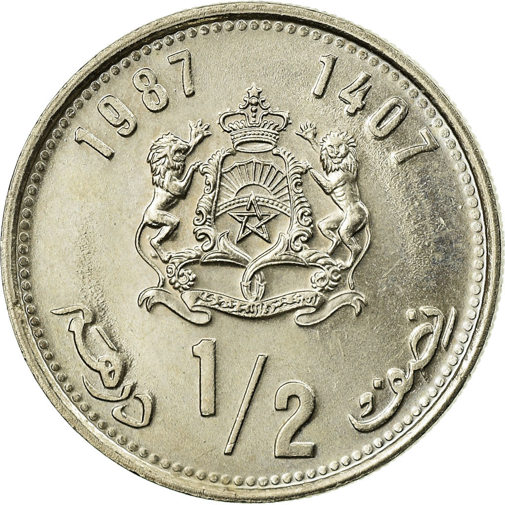Moneta, Maroko, al-Hassan II, 1/2 Dirham, 1987/AH1407, Paris, AU(50-53)