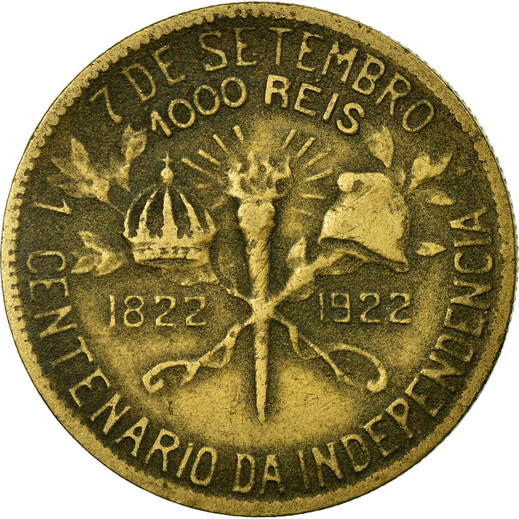 Moneta, Brazylia, 1000 Reis, 1922, VF(30-35), Aluminium-Brąz, KM:522.1