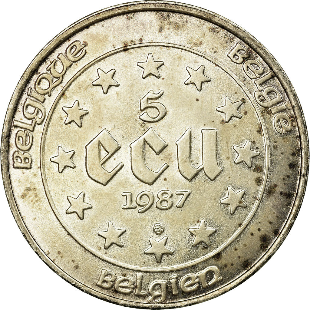 Coin, Belgium, 5 Ecu, 1987, EF(40-45), Silver, KM:166