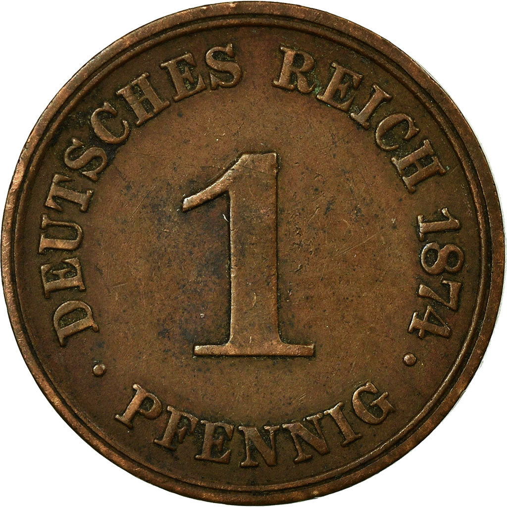 Coin, GERMANY - EMPIRE, Wilhelm I, Pfennig, 1874, Frankfurt, EF(40-45), Copper
