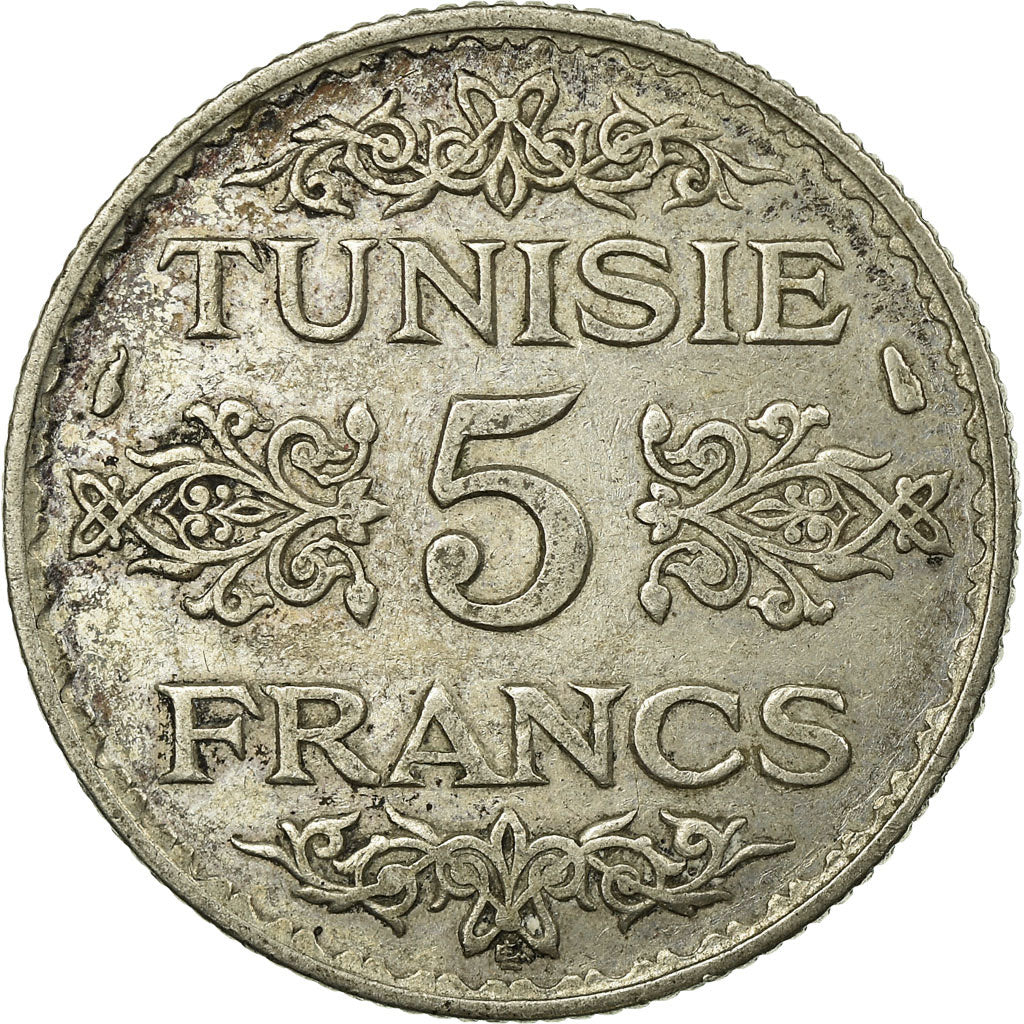 Coin, Tunisia, Ahmad Pasha Bey, 5 Francs, AH 1353/1934, Paris, EF(40-45)