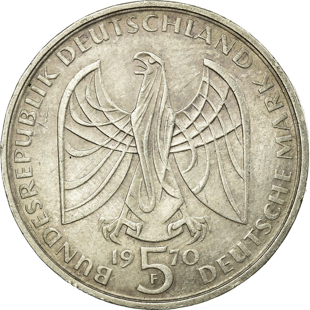 Coin, GERMANY - FEDERAL REPUBLIC, 5 Mark, 1970, Stuttgart, Germany, EF(40-45)