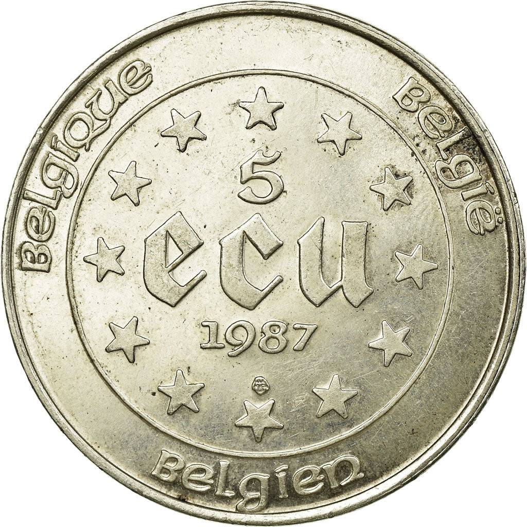 Moneda, Bélgica, 5 Ecu, 1987, MBC, Plata, KM:166