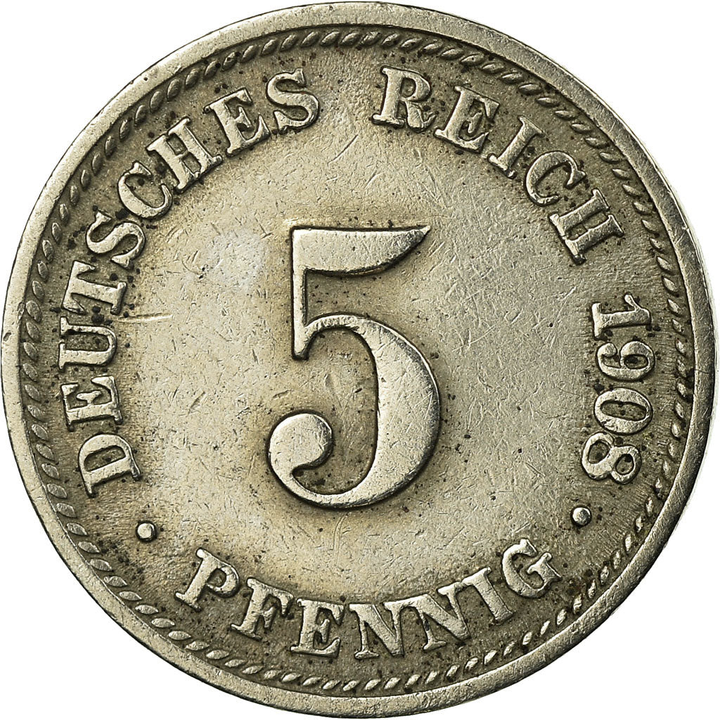 Moeda, ALEMANHA - IMPÉRIO, Wilhelm II, 5 Pfennig, 1908, Munich, EF(40-45)