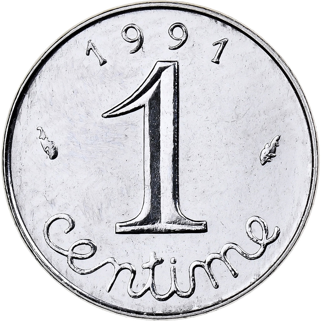 France, 1 Centime, Épi, 1991, Paris, Serie BU, Stainless Steel, MS(63)