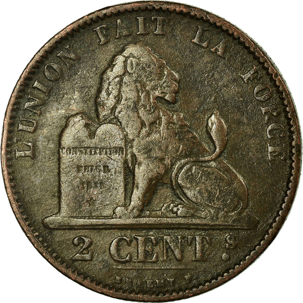 Moneta, Belgia, Leopold II, 2 Centimes, 1874, VF(30-35), Miedź, KM:35.1