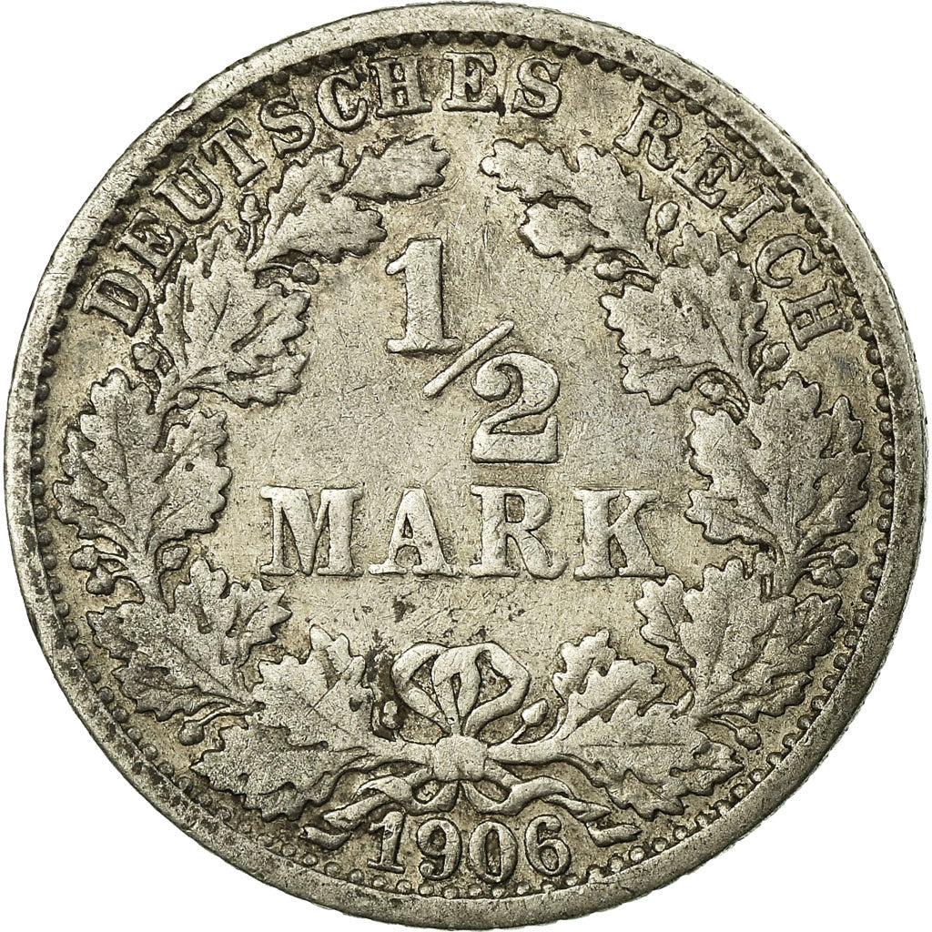 Moeda, ALEMANHA - IMPÉRIO, 1/2 Mark, 1906, Stuttgart, VF(30-35), Prata, KM:17