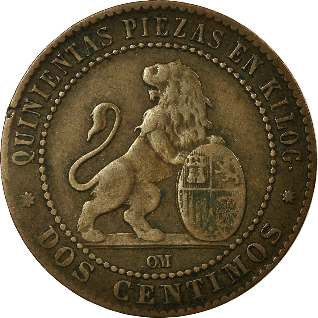 Coin, Spain, Provisional Government, 2 Centimos, 1870, Madrid, VF(20-25)