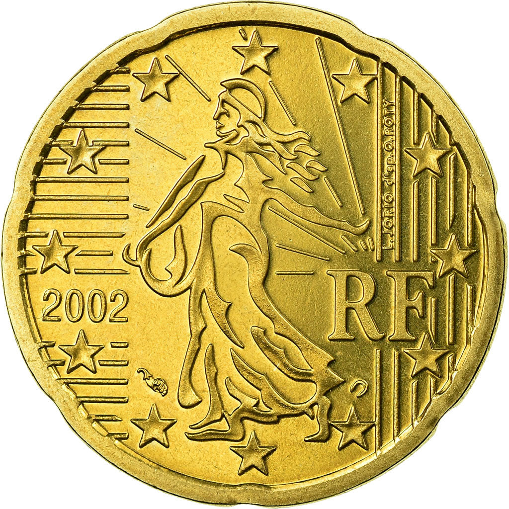 France, 20 Euro Cent, 2002, BE, MS(60-62), Brass, KM:1286