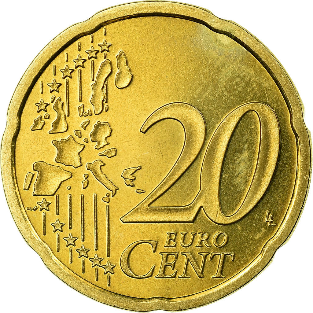 France, 20 Euro Cent, 2002, BE, MS(60-62), Brass, KM:1286
