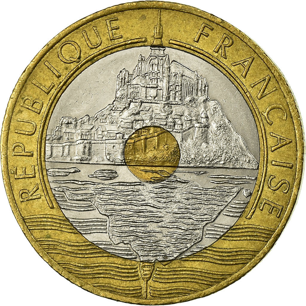 Moneta, Francia, Mont Saint Michel, 20 Francs, 1993, Paris, BB, Tri-metallico