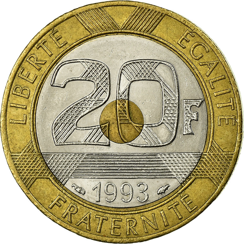 Moneta, Francia, Mont Saint Michel, 20 Francs, 1993, Paris, BB, Tri-metallico