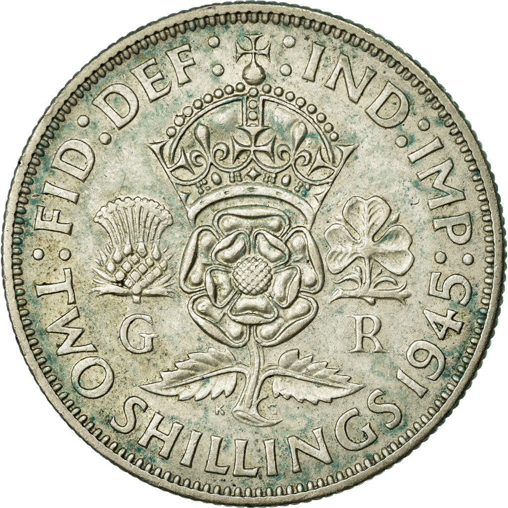 Moeda, Grã-Bretanha, George VI, Florin, Two Shillings, 1945, EF(40-45), Prata