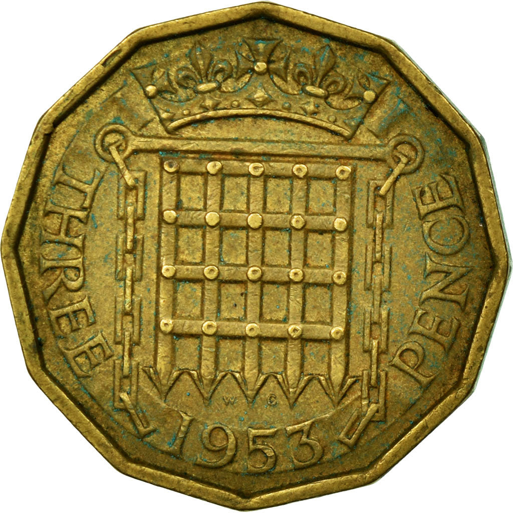Moneta, Gran Bretagna, Elizabeth II, 3 Pence, 1953, BB, Nichel-ottone, KM:886