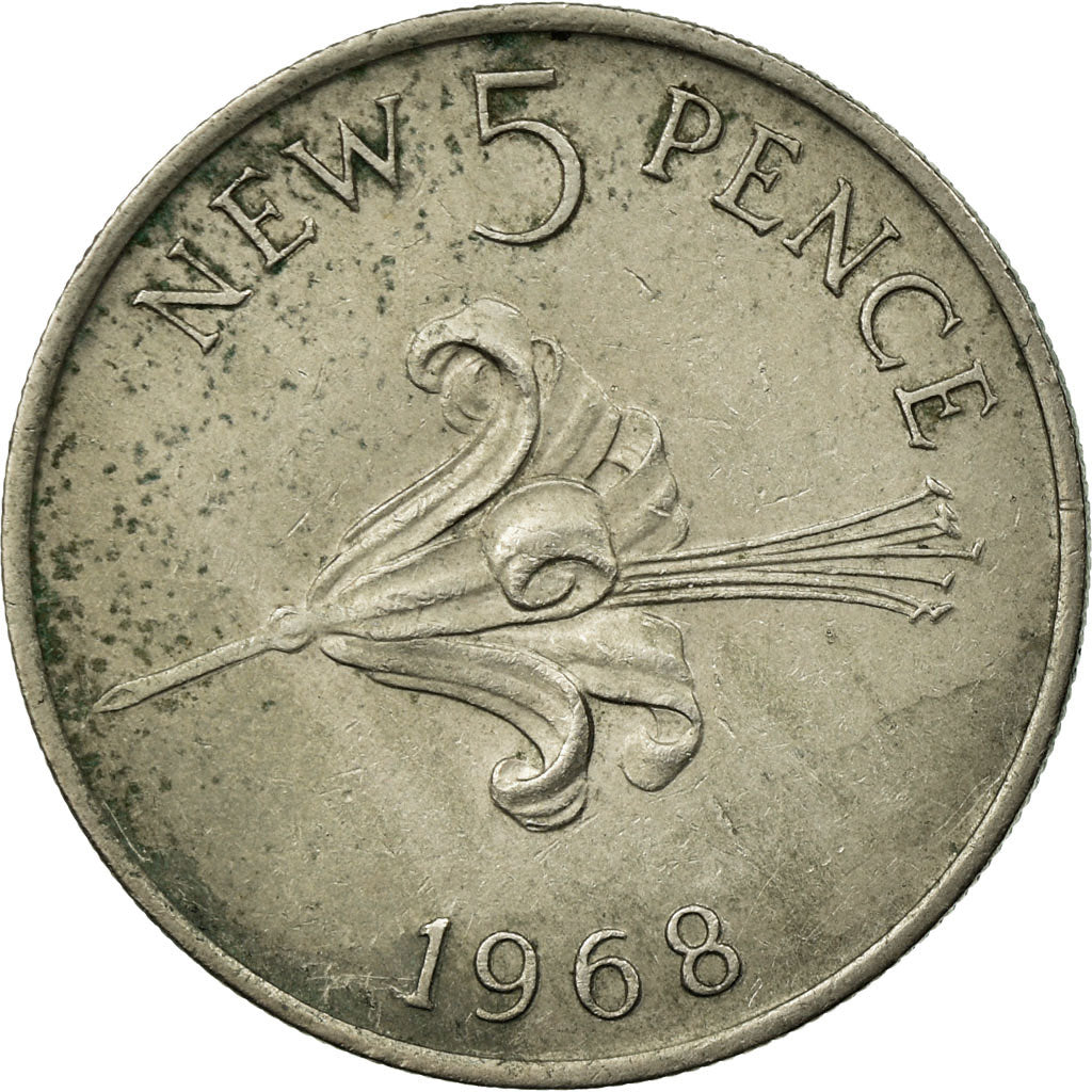 Moneda, Guernsey, Elizabeth II, 5 New Pence, 1968, MBC, Cobre - níquel, KM:23