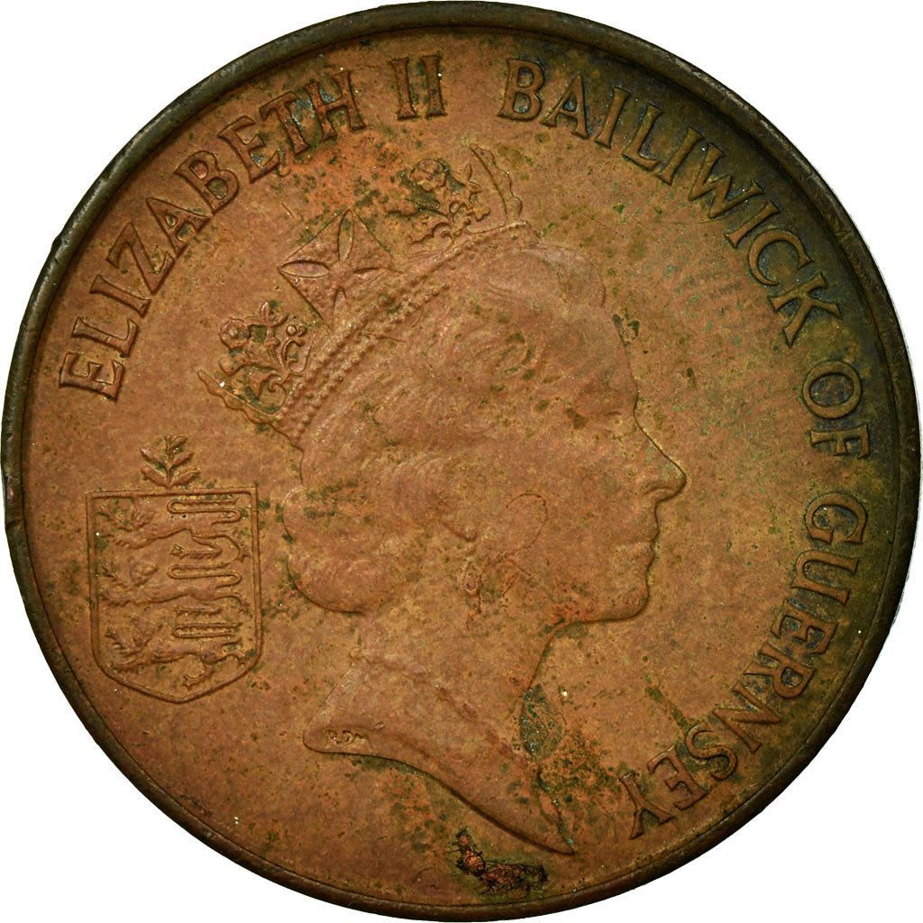 Moneda, Guernsey, Elizabeth II, 2 Pence, 1988, MBC, Bronce, KM:41