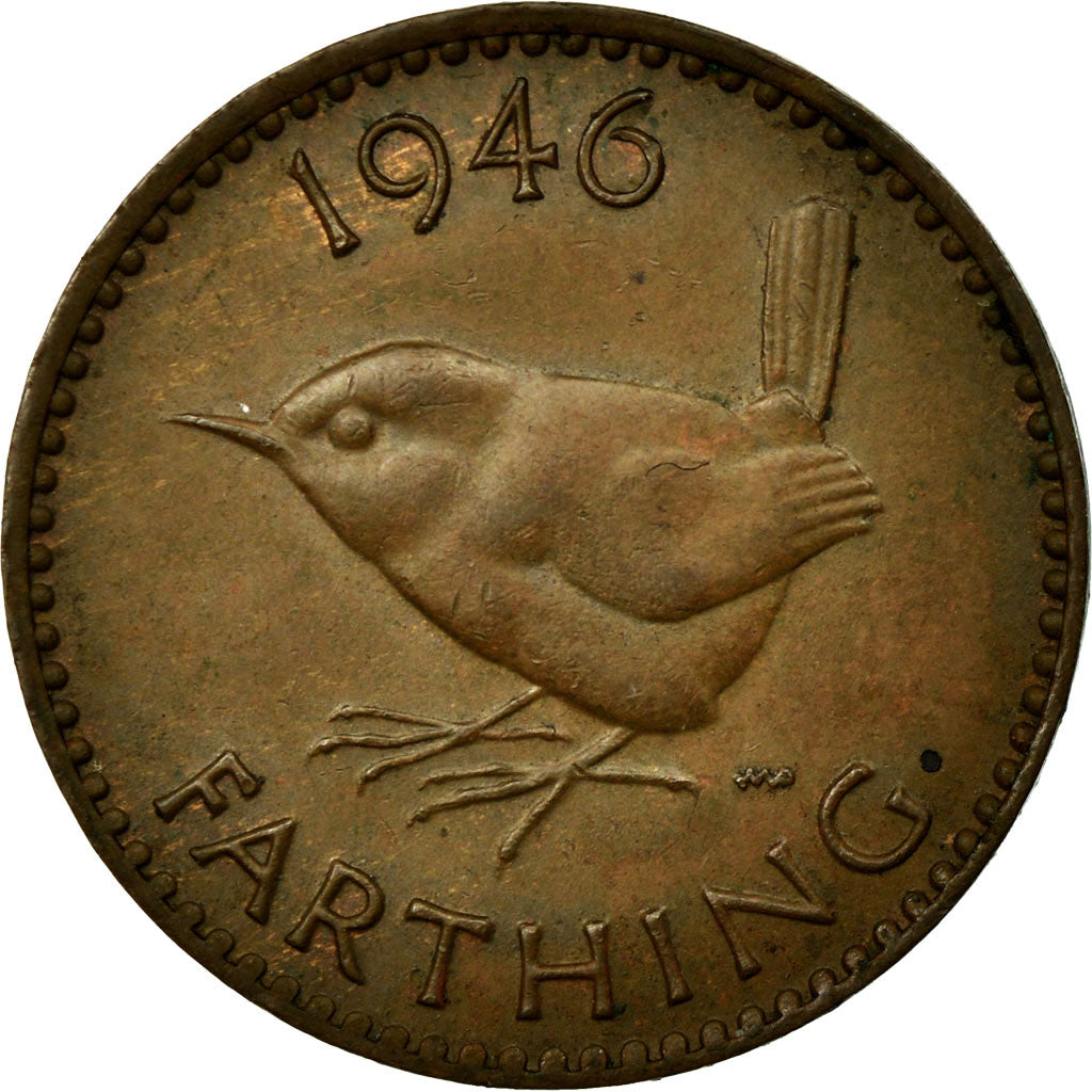 Moneda, Gran Bretaña, George VI, Farthing, 1946, BC+, Bronce, KM:843