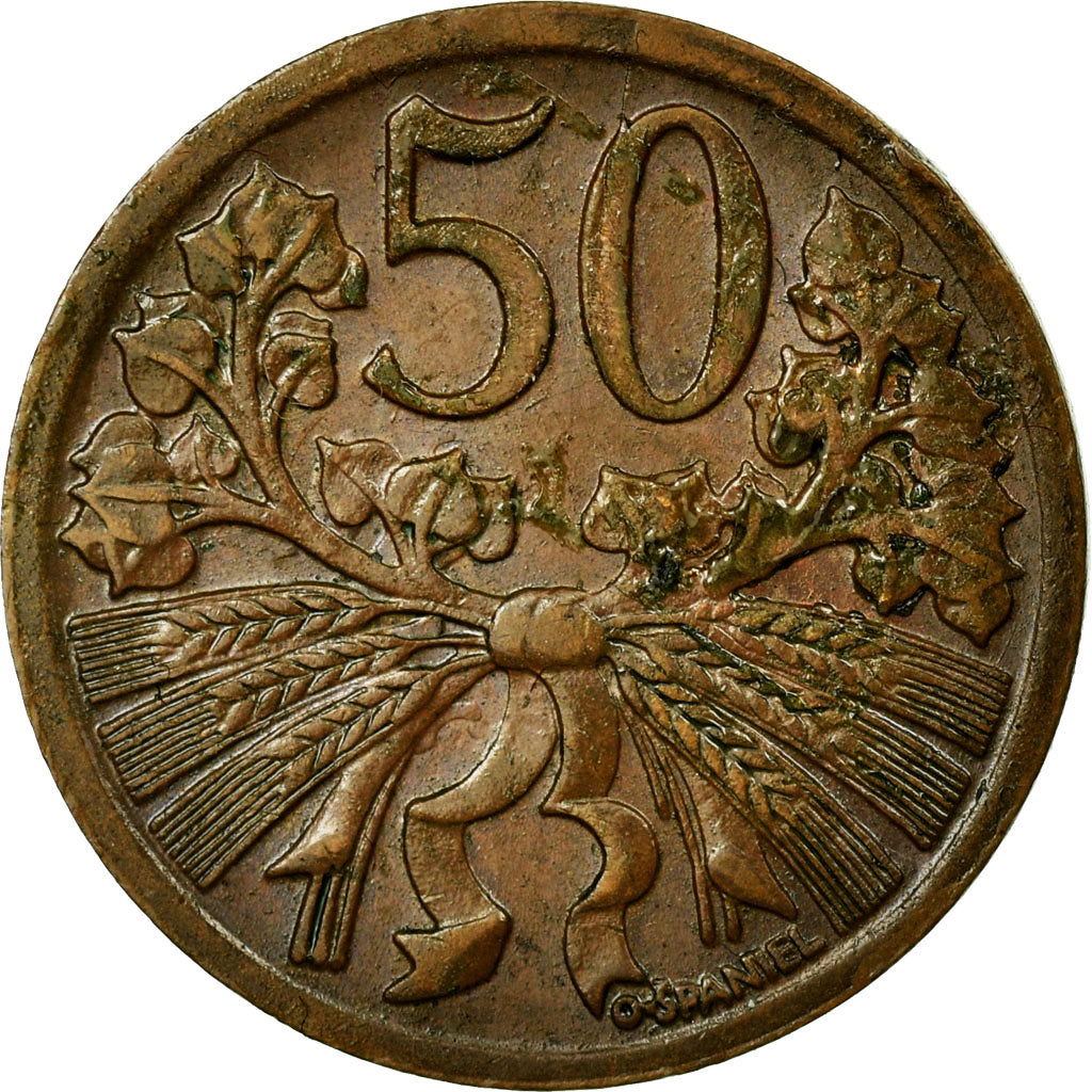 Moeda, Checoslováquia, 50 Haleru, 1947, VF(30-35), Bronze, KM:21