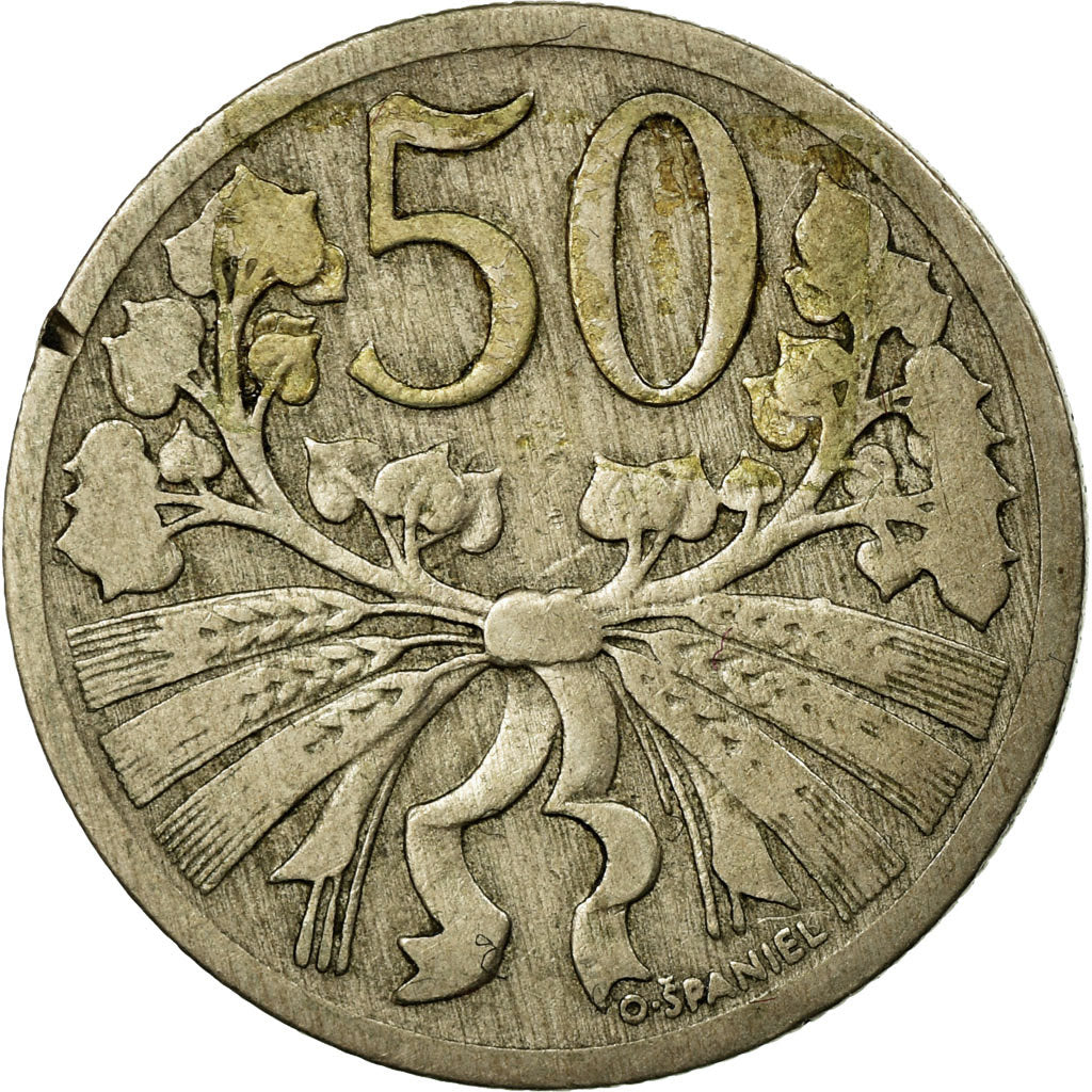 Munten, Tsjecho-Slowakije, 50 Haleru, 1922, FR+, Copper-nickel, KM:2