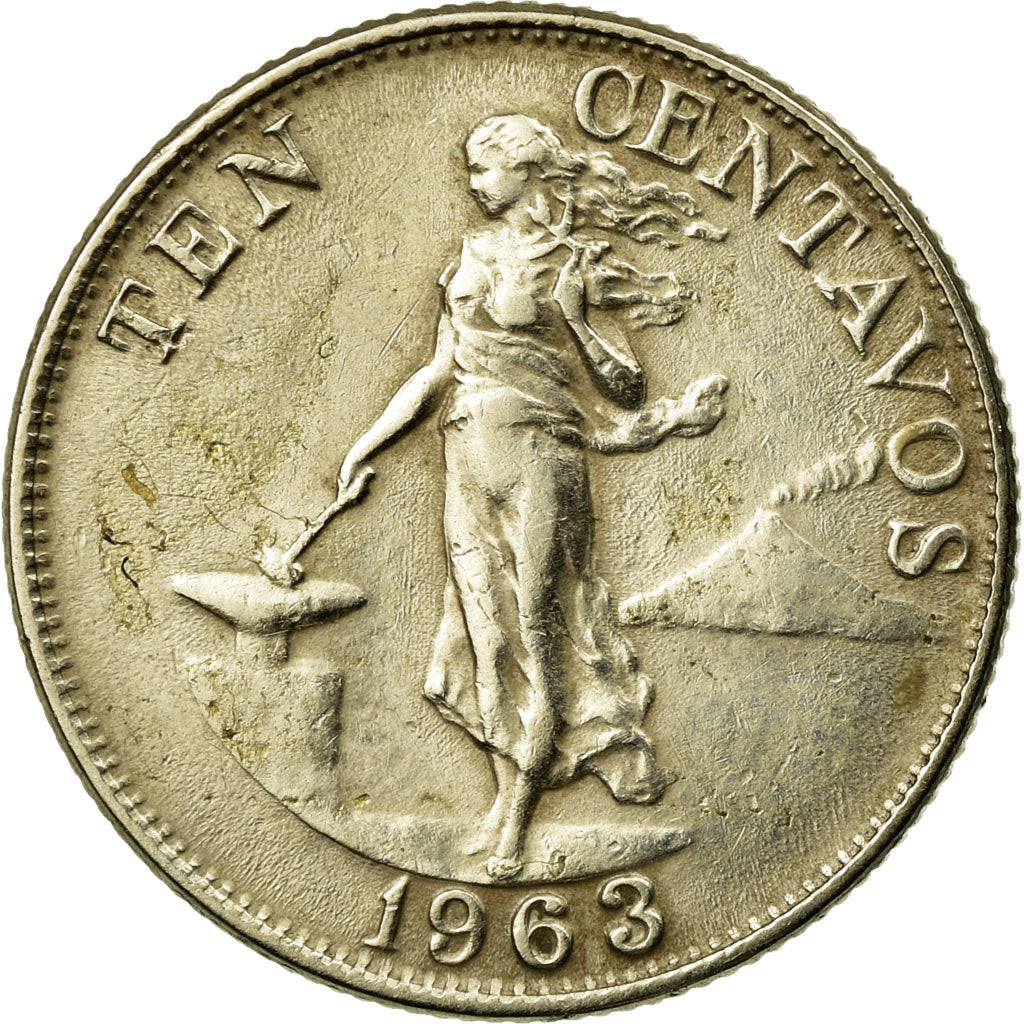 Coin, Philippines, 10 Centavos, 1963, VF(30-35), Copper-Nickel-Zinc, KM:188