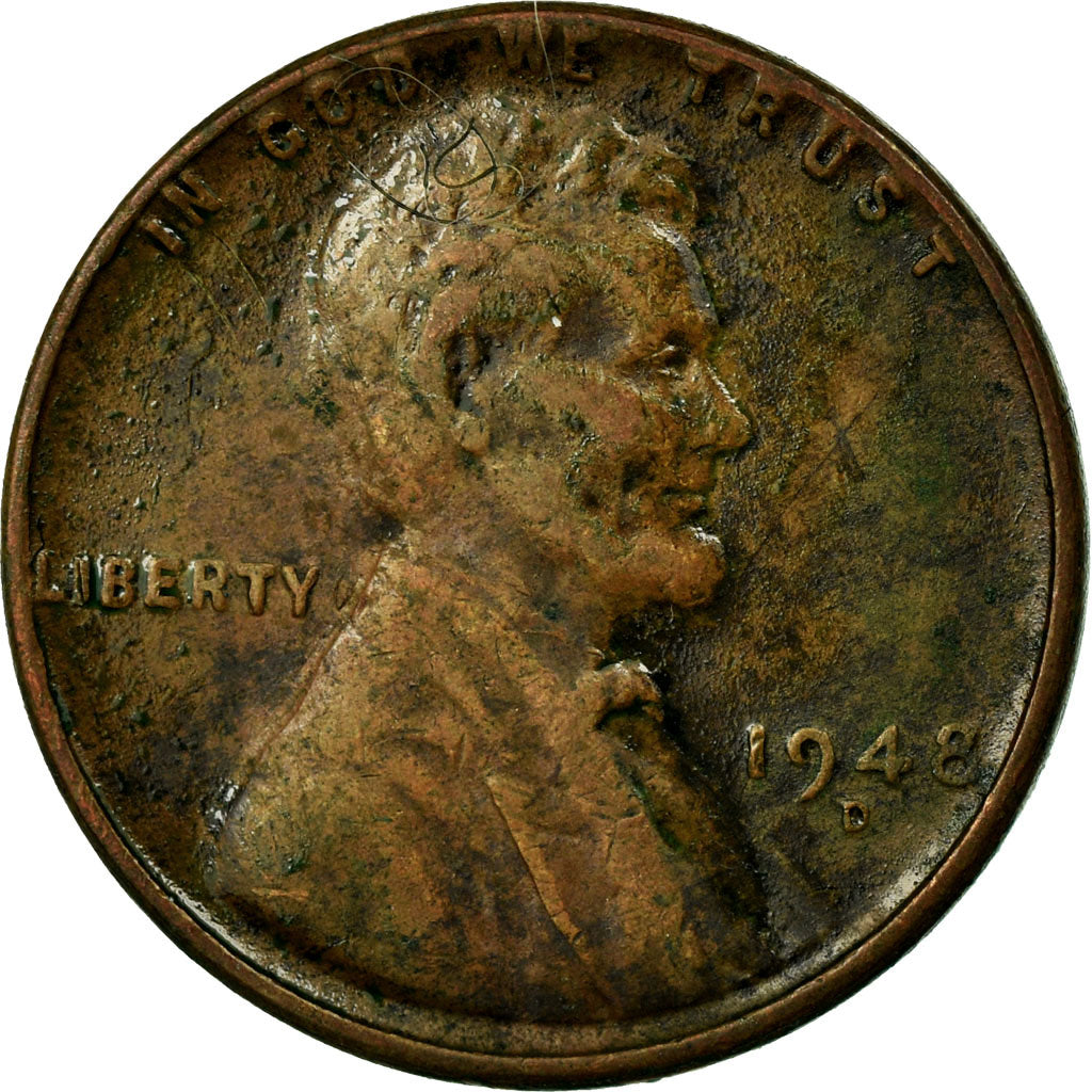 Monnaie, États-Unis, Lincoln Cent, Cent, 1948, U.S. Mint, Denver, TB+, Laiton