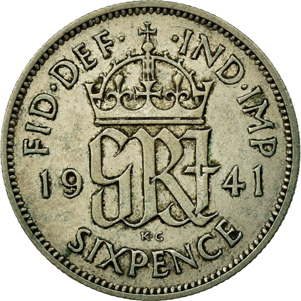 Coin, Great Britain, George VI, 6 Pence, 1941, EF(40-45), Silver, KM:852