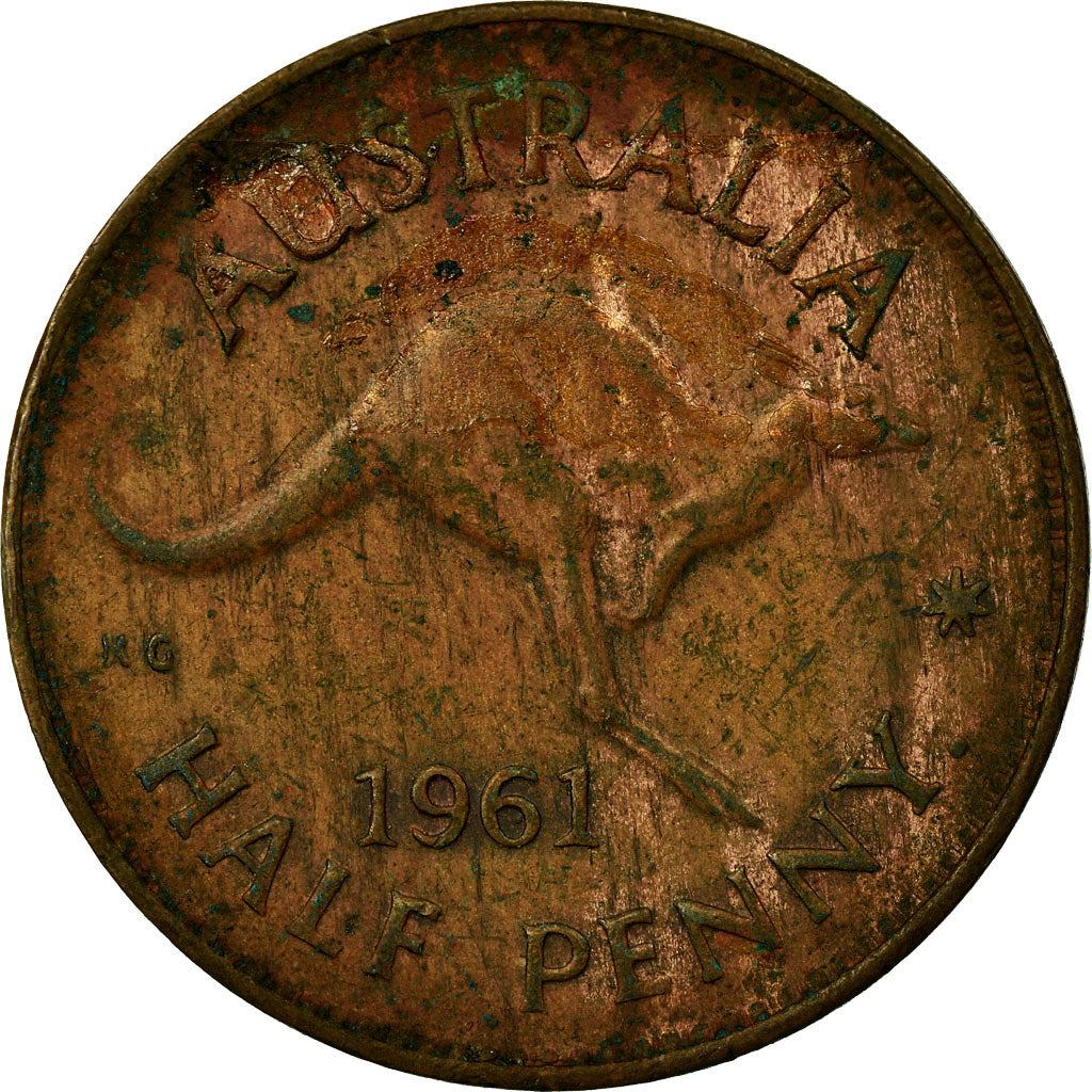 Moneda, Australia, Elizabeth II, 1/2 Penny, 1961, BC+, Bronce, KM:61