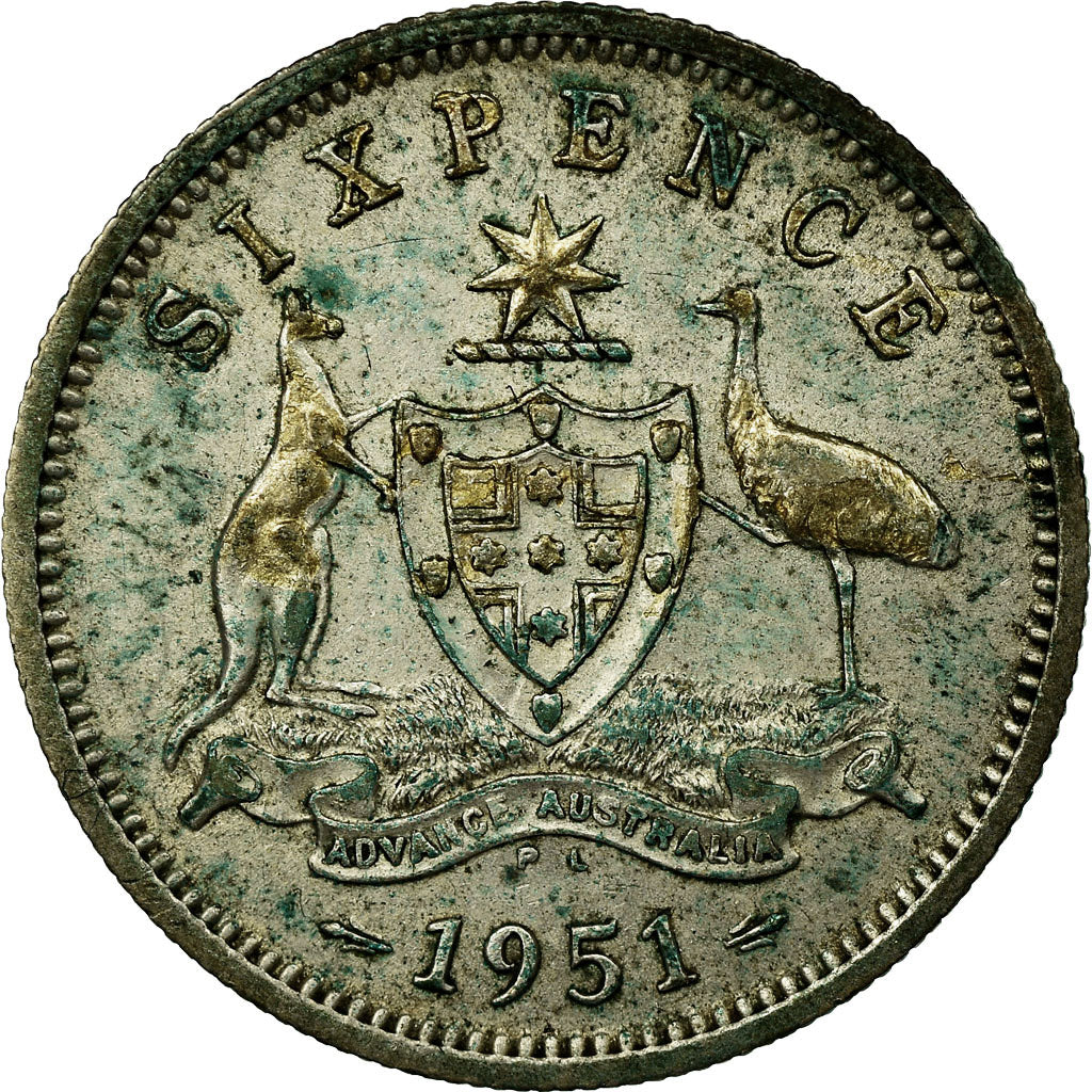 Moeda, Austrália, George VI, Sixpence, 1951, EF(40-45), Prata, KM:45