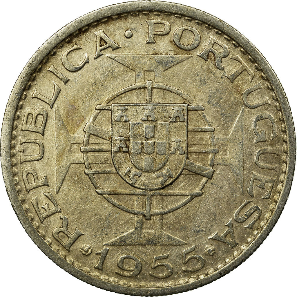Coin, Mozambique, 20 Escudos, 1955, EF(40-45), Silver, KM:80