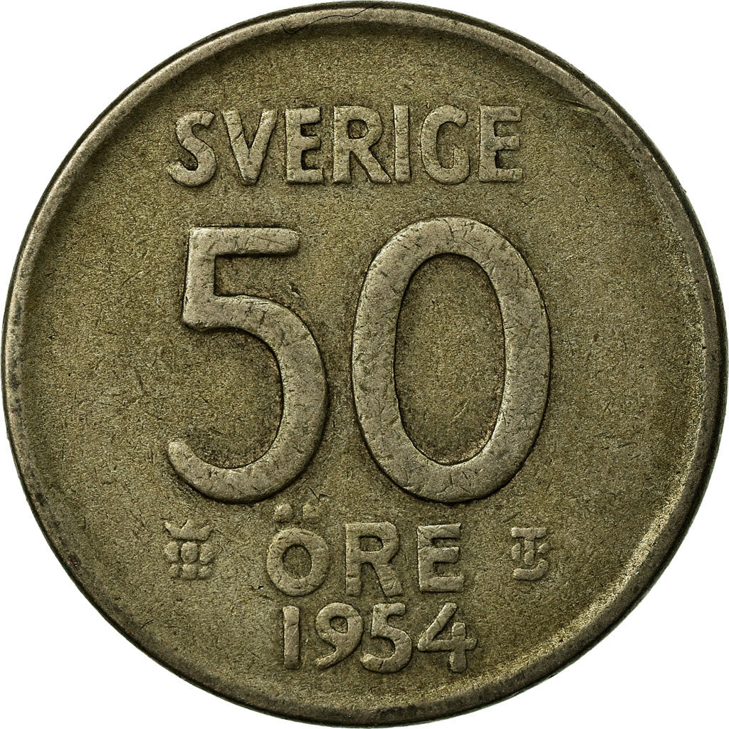 Coin, Sweden, Gustaf VI, 50 Öre, 1954, EF(40-45), Silver, KM:825