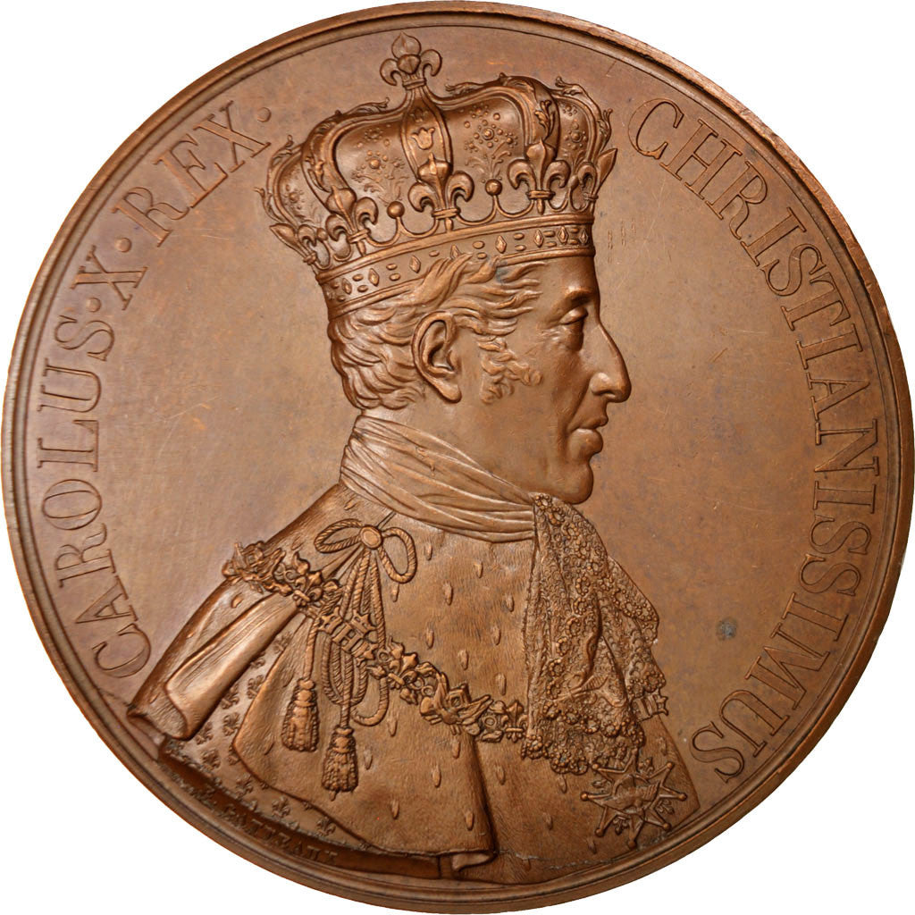 Francja, medal, Karol X, Sacre à Reims, 1825, Brązowy, Gatteaux, MS(63)