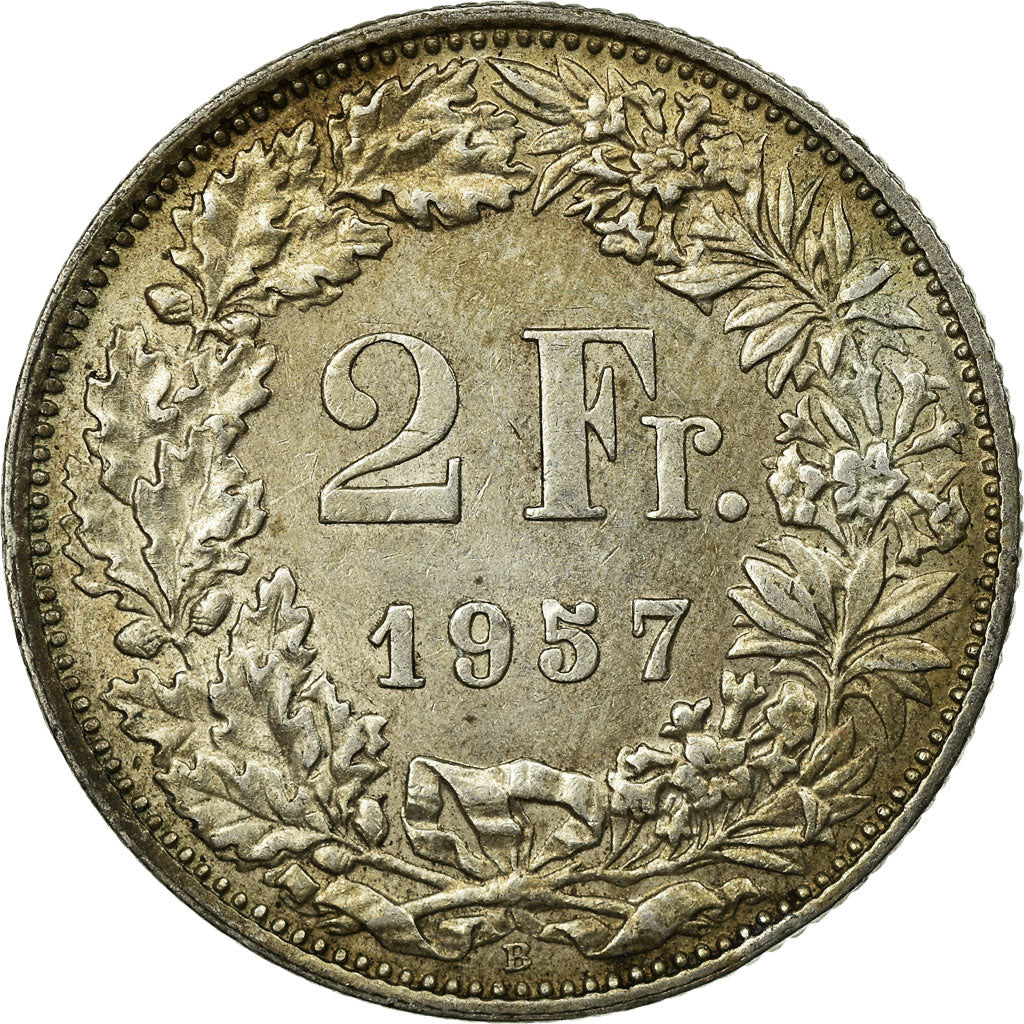 Coin, Switzerland, 2 Francs, 1957, Bern, EF(40-45), Silver, KM:21