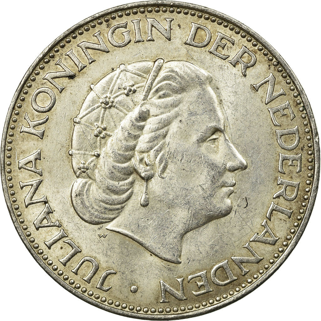 Coin, Netherlands, Juliana, 2-1/2 Gulden, 1961, EF(40-45), Silver, KM:185