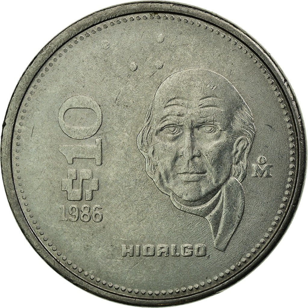 Moneta, Mexico, 10 Pesos, 1985, Mexico City, EF(40-45), Stal nierdzewna, KM:512