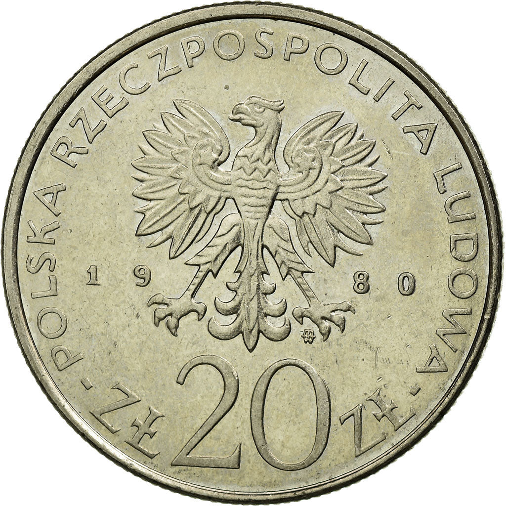 Munten, Polen, 20 Zlotych, 1980, Warsaw, ZF, Copper-nickel, KM:108