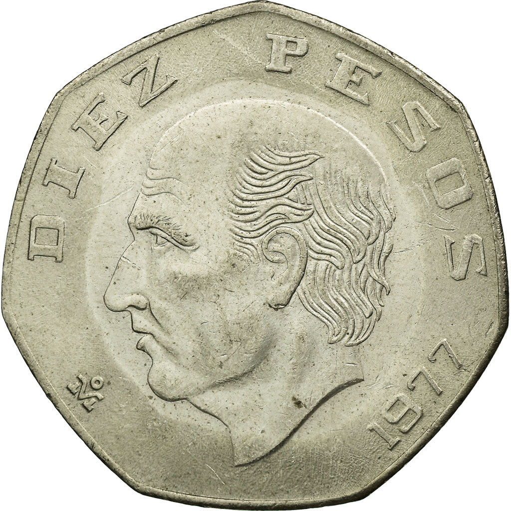 Munten, Mexico, 10 Pesos, 1977, Mexico City, ZF, Copper-nickel, KM:477.1