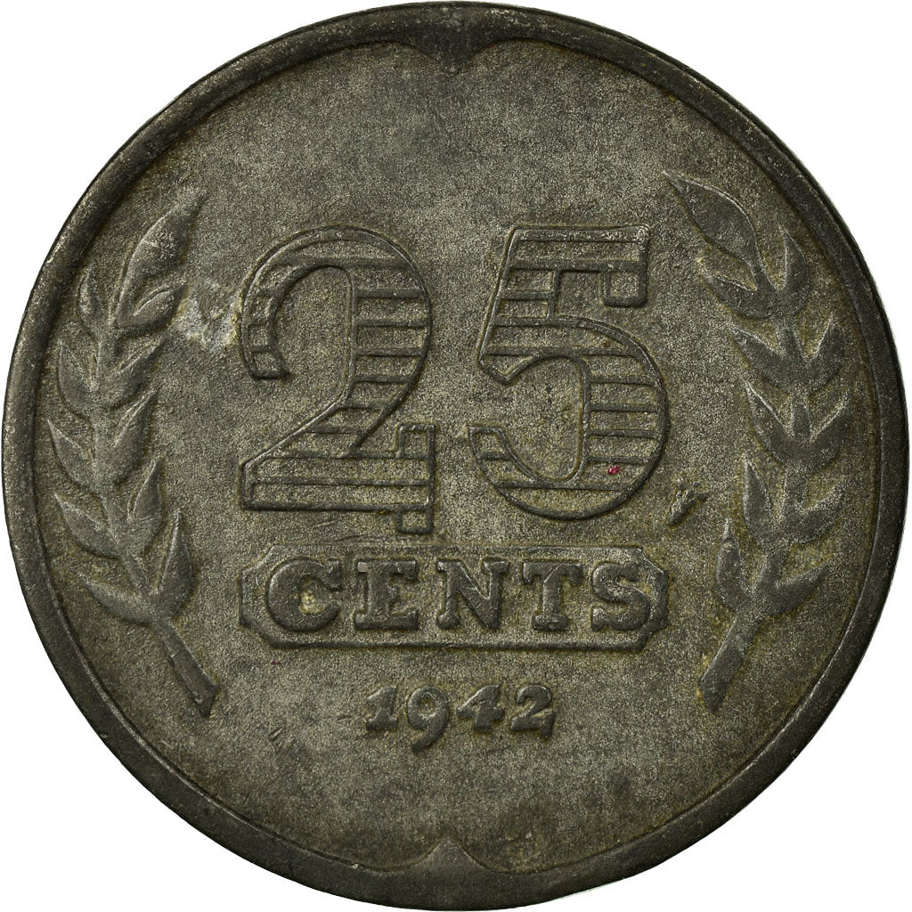 Moneta, Paesi Bassi, Wilhelmina I, 25 Cents, 1942, BB, Zinco, KM:174