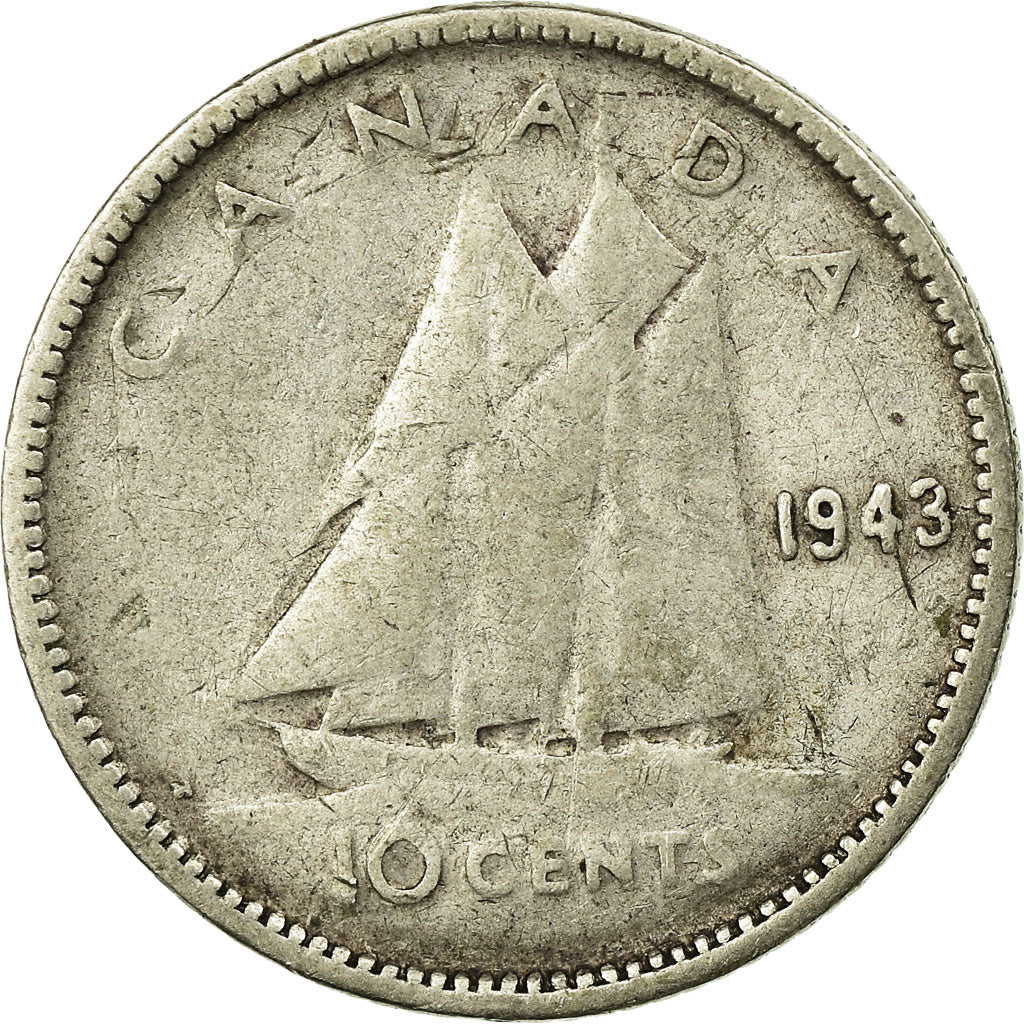Monnaie, Canada, George VI, 10 Cents, 1943, Royal Canadian Mint, Ottawa, TB