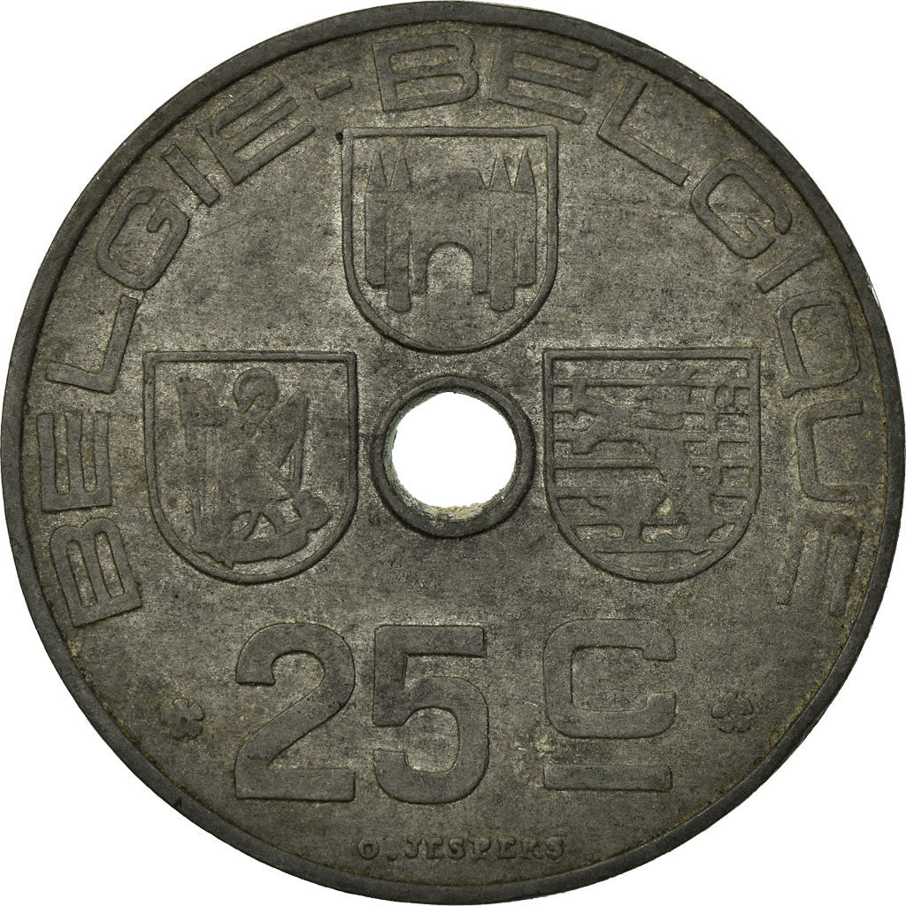 Moneda, Bélgica, 25 Centimes, 1945, BC+, Cinc, KM:132