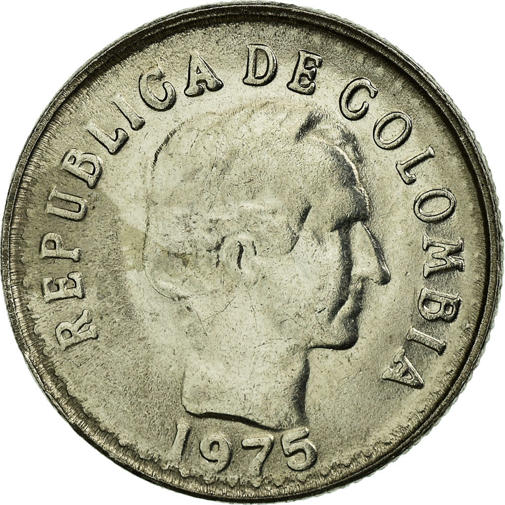 Moneta, Colombia, 10 Centavos, 1975, BB, Acciaio ricoperto in nichel, KM:253