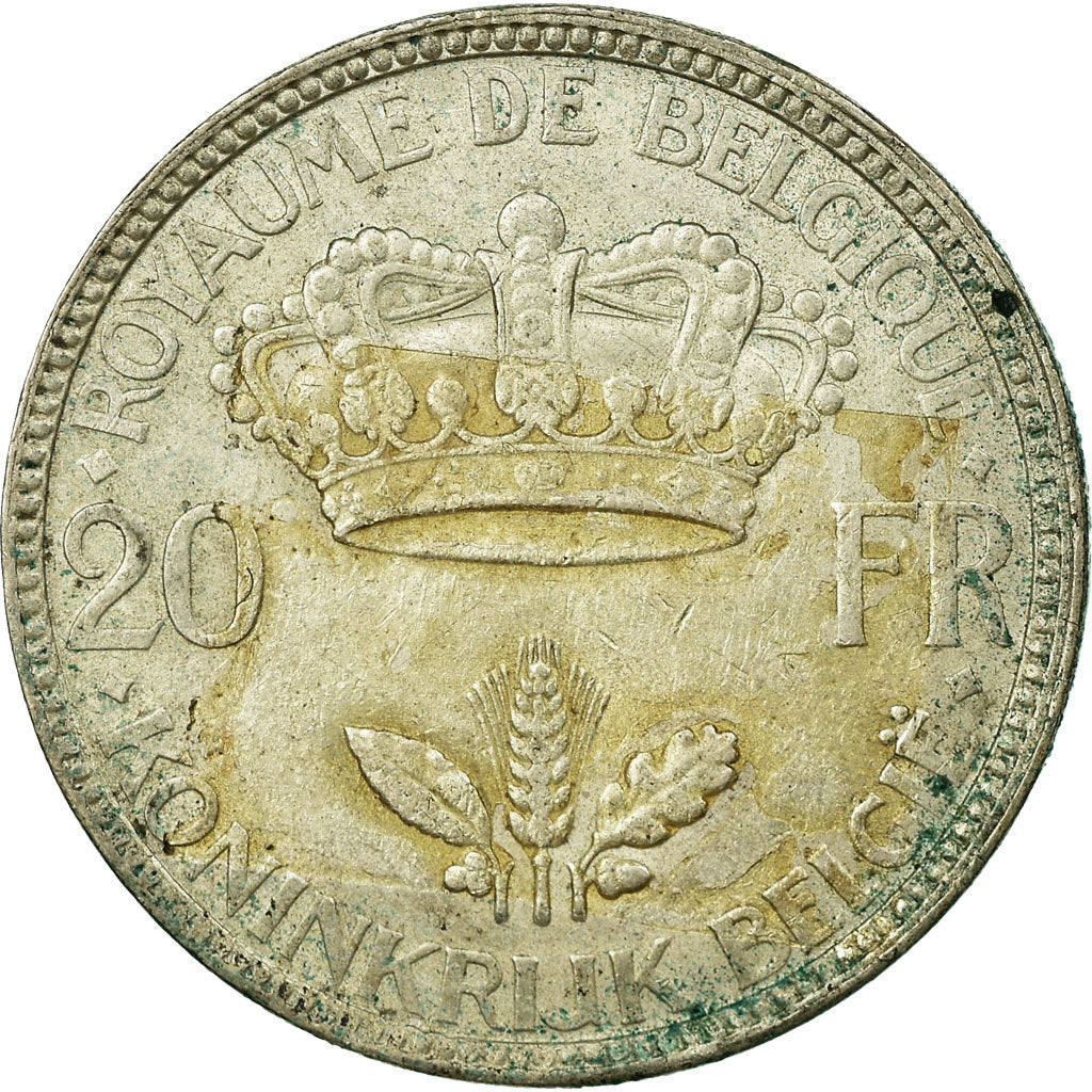 Moneda, Bélgica, 20 Francs, 20 Frank, 1935, BC+, Plata, KM:105
