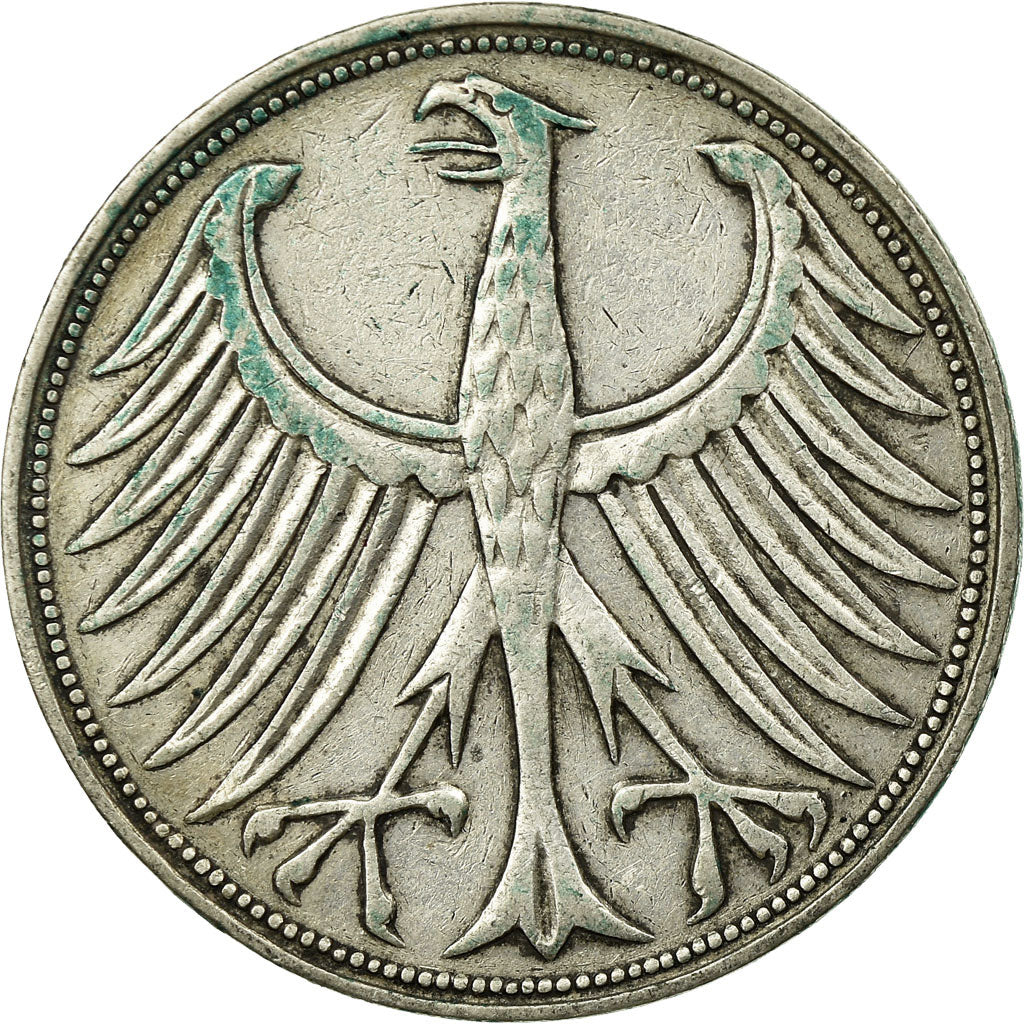 Coin, GERMANY - FEDERAL REPUBLIC, 5 Mark, 1951, Stuttgart, EF(40-45), Silver