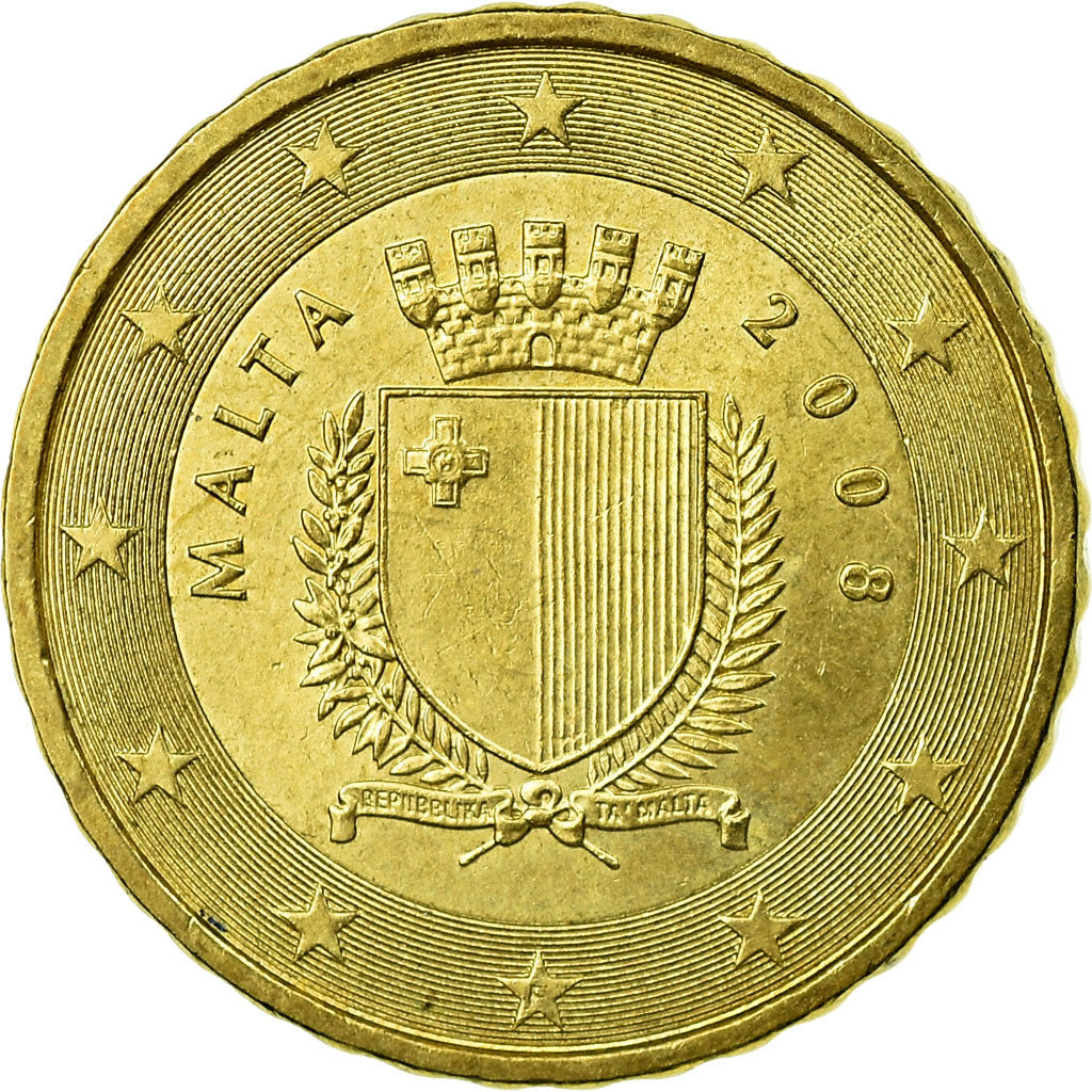 Malta, 10 Euro Cent, 2008, BB, Ottone, KM:128