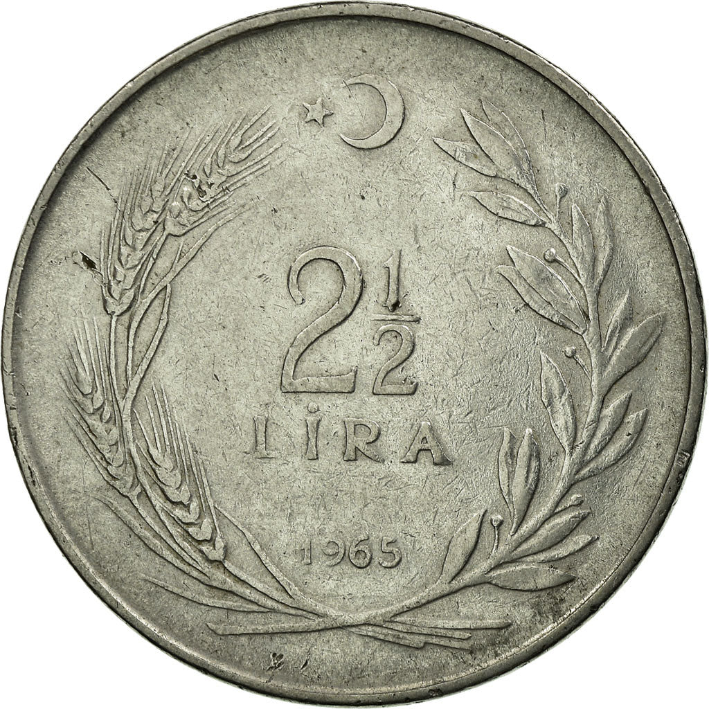 Moneta, Turcja, 2-1/2 Lira, 1965, EF(40-45), Stal nierdzewna, KM:893.1