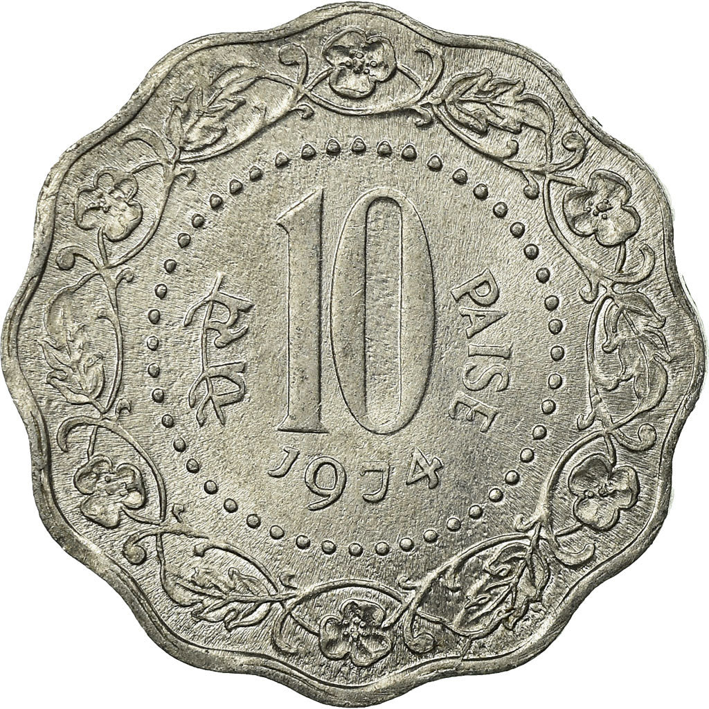 Moneta, REPUBBLICA DELL’INDIA, 10 Paise, 1974, BB, Alluminio, KM:27.1