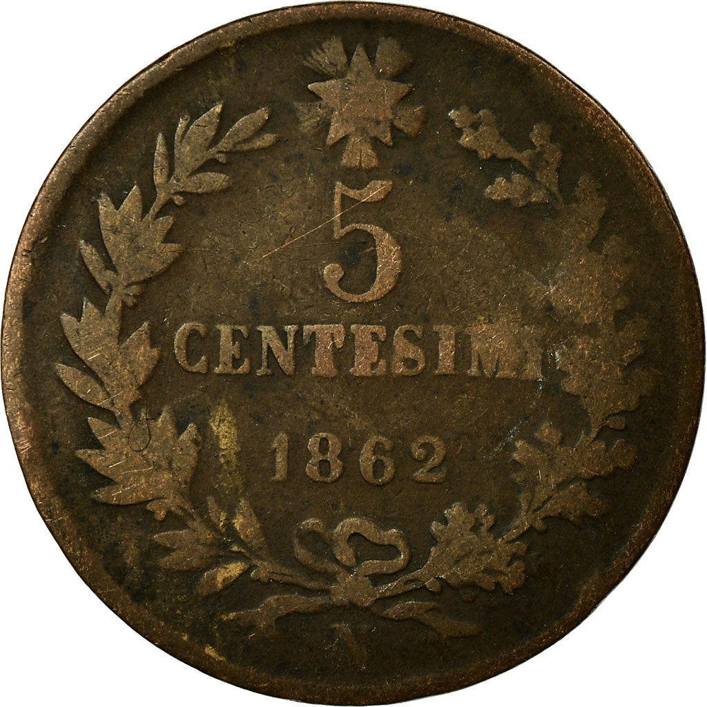 Coin, Italy, Vittorio Emanuele II, 5 Centesimi, 1862, Naples, VF(20-25), Copper