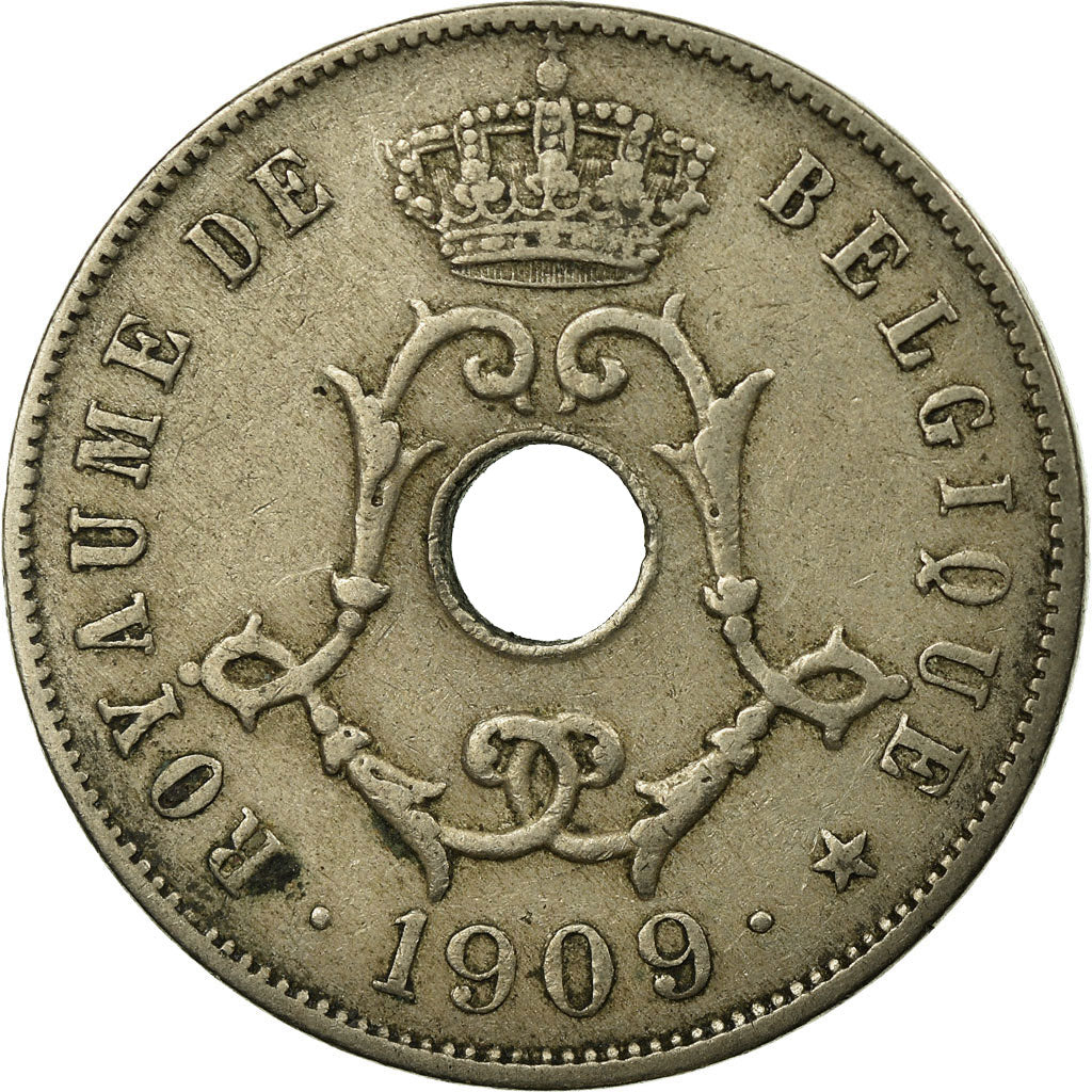Moneta, Belgio, 25 Centimes, 1909, BB, Rame-nichel, KM:62